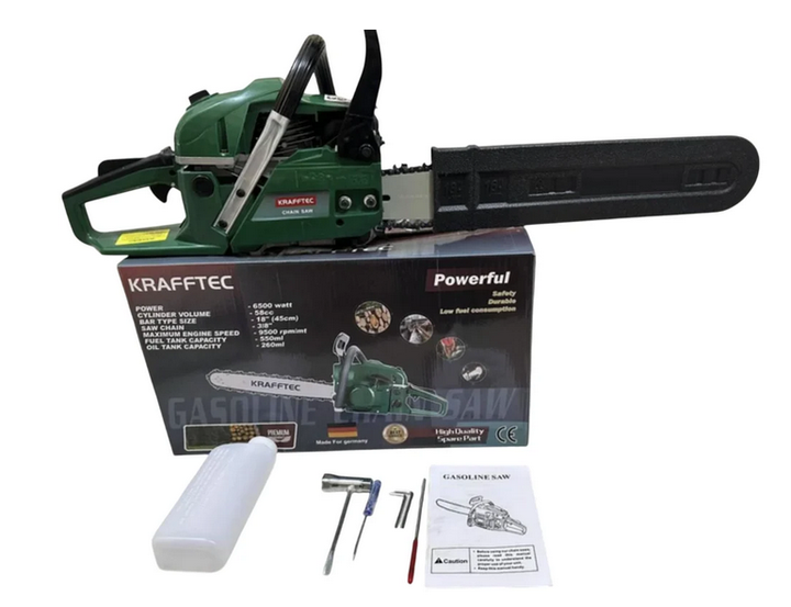 Бензопила ланцюгова садова Krafftec 45 см 6500 Вт 58 куб. см шина 450 мм (6500)