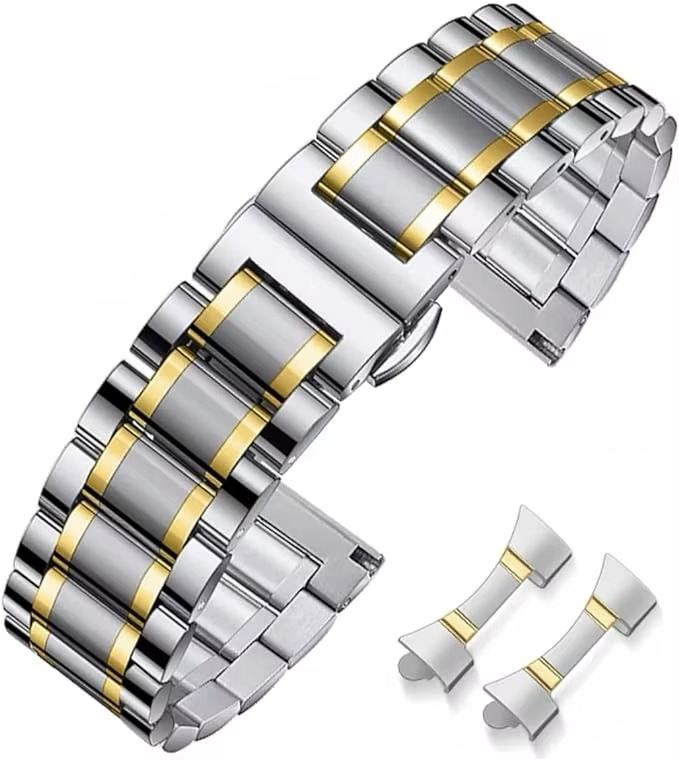 Браслет стальной 316L для классических и смарт-часов 22 мм. Серебристый/Золотистый (IBW926SY)