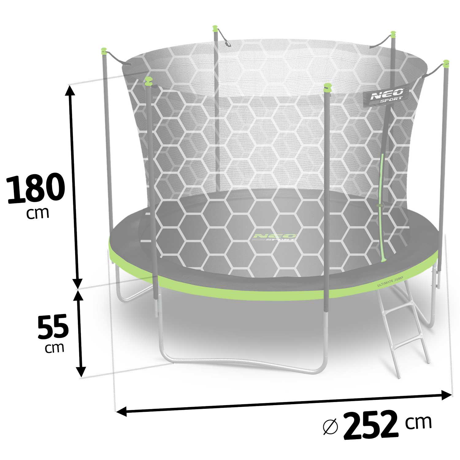 Батут NEO-SPORT с внутренней сеткой 8 футов 252 см Черно-зеленый - фото 9