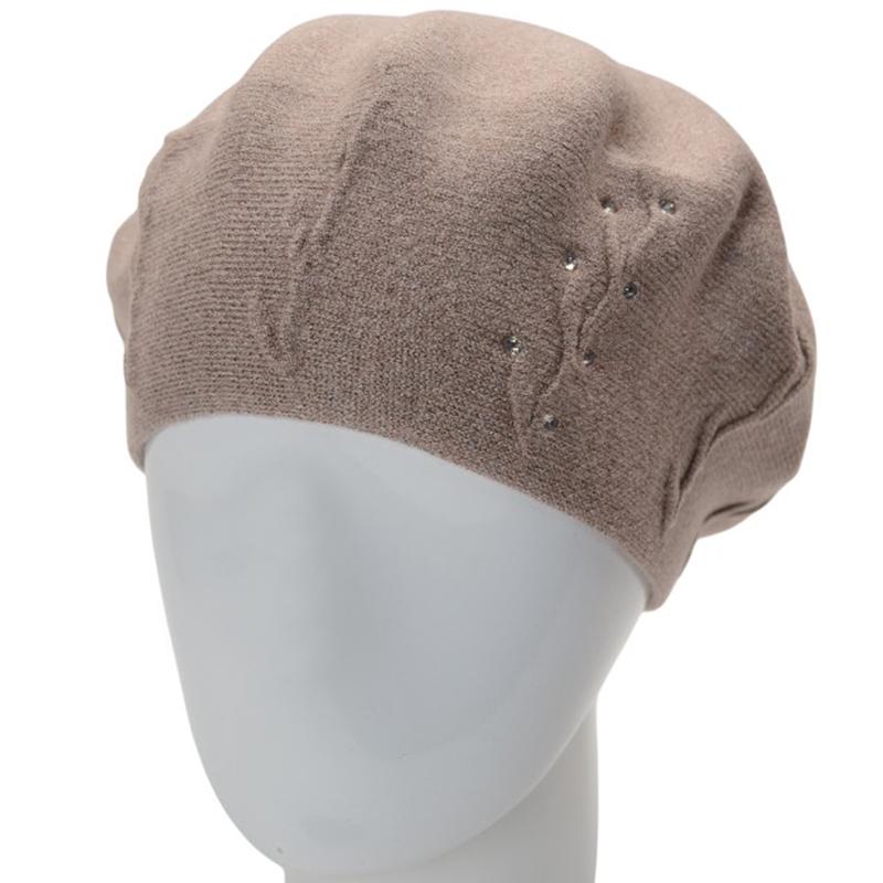 Берет женский Novita Ветка двойной с аккуратным узором сбоку и стразами one size Кофейный (281850)