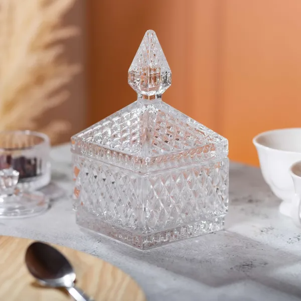 Конфетница с крышкой из хрустального стекла в восточном стиле Прозрачный (HP-YH-27) - фото 5