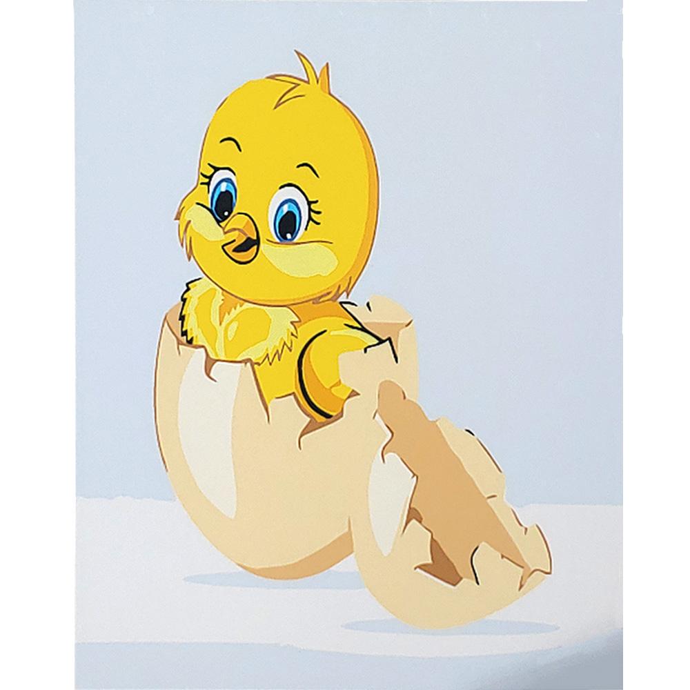 Картина по номерам Strateg Премиум Птенец в скорлупе с лаком и уровнем 30х30 см (ES200)