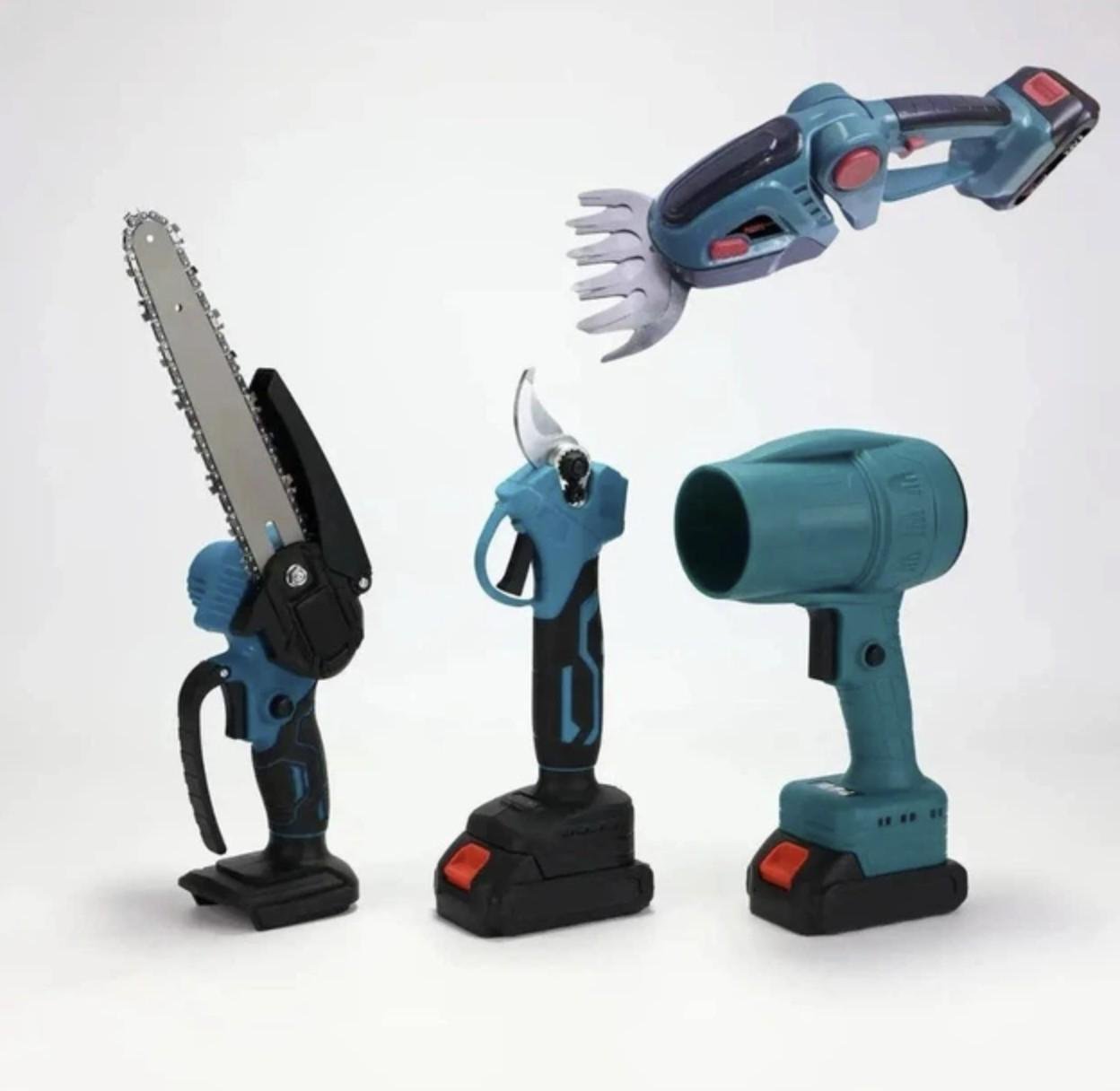 Садовый набор аккумуляторный KRAFFTEC секатор/мини-пила/триммер/воздуходувка/удлинитель/кусторез 48V 4в1 (56766в1) - фото 2