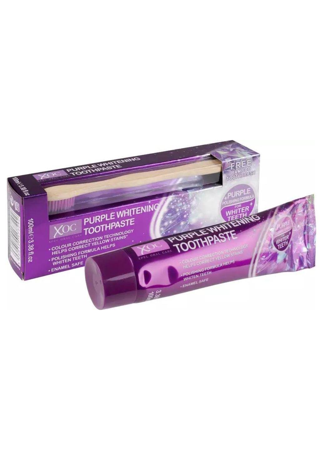 Зубна паста відбілююча Xpel Purple Whitening Toothpaste 100 мл з бамбуковою зубною щіткою