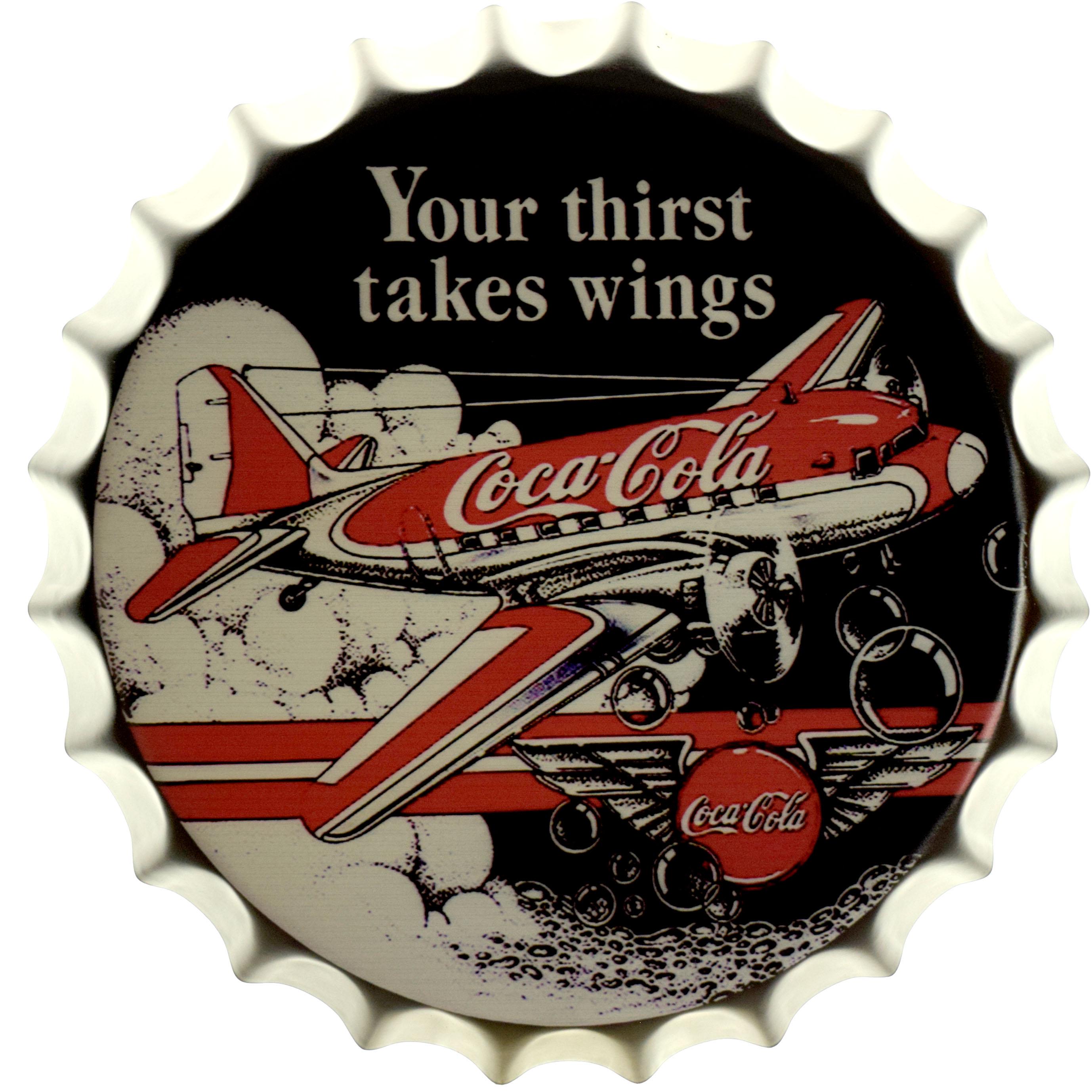 Табличка металлическая Кока-Кола Твоя Жажда Берёт Крылья/Coca-Cola Your Thirst Takes Wings 35 см крышка Табличка металлическая Кока-Кола Твоя Жажда Берёт Крылья/Coca-Cola Your Thirst Takes Wings 35 см крышка