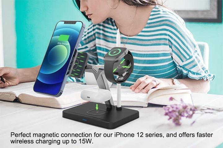 Док-станция JYD 4в1 LED Magnetic wireless charger 15W - фото 5