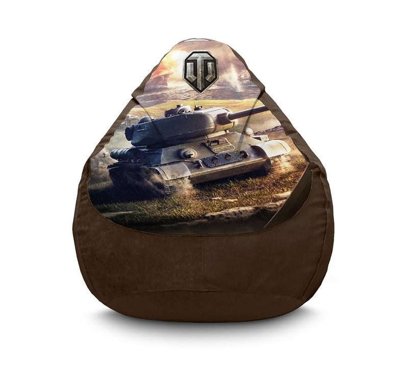 Крісло мішок iPuff World of Tanks Tank and logo Флок XXL 90х125 см Коричневий