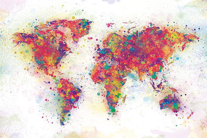 Постер плакат Карта Мира Цветная/World Map Colour Splash 61x91,5 см