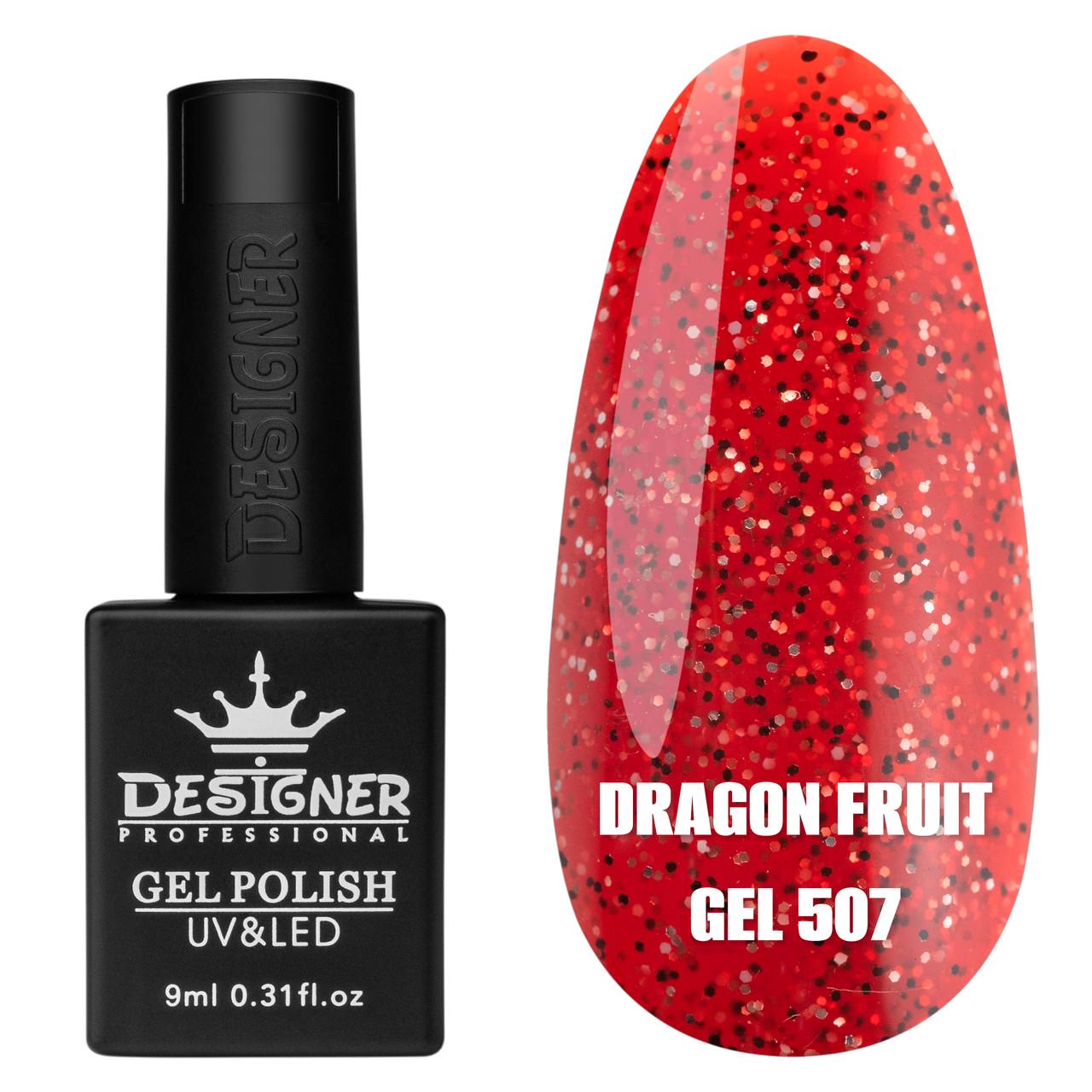 Гель-лак для манікюру Dragon fruit gel Дизайнер з чорно-білою крихтою 9 мл Червоний №507