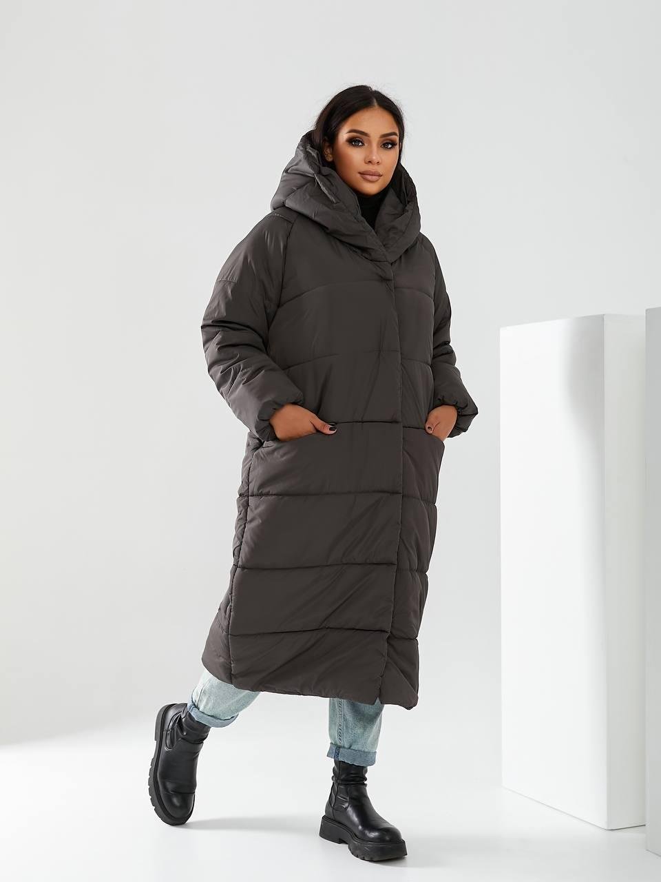 Пальто-пуховик довге на кнопках Аiza А521 р. 42-44 Персиковий/Бежевий - фото 6 Пальто-пуховик довге на кнопках Аiza А521 р. 42-44 Персиковий/Бежевий - фото 6