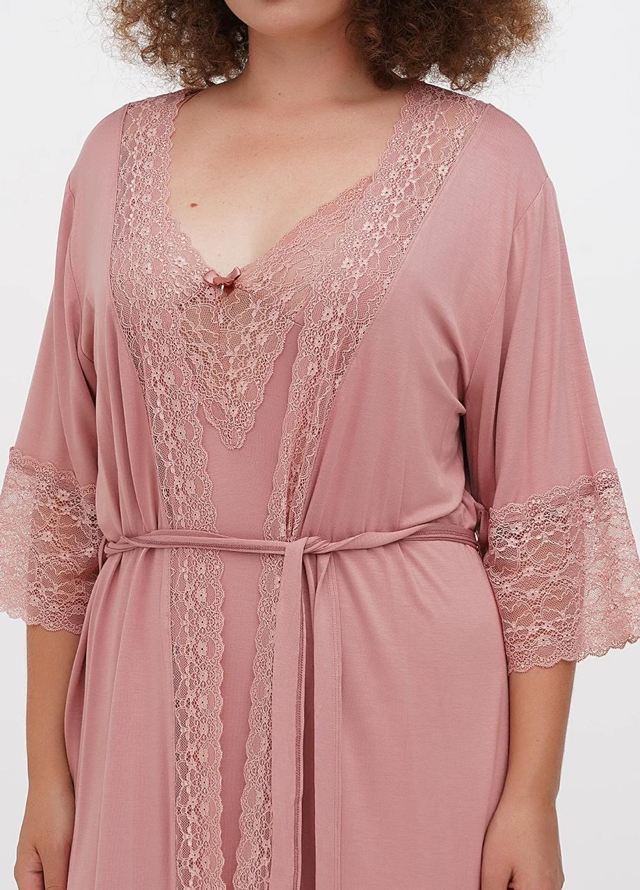 Комплект женский ночная рубашка/халат Cotpark M Пудровый (16197-02-M) - фото 3 Комплект женский ночная рубашка/халат Cotpark M Пудровый (16197-02-M) - фото 3