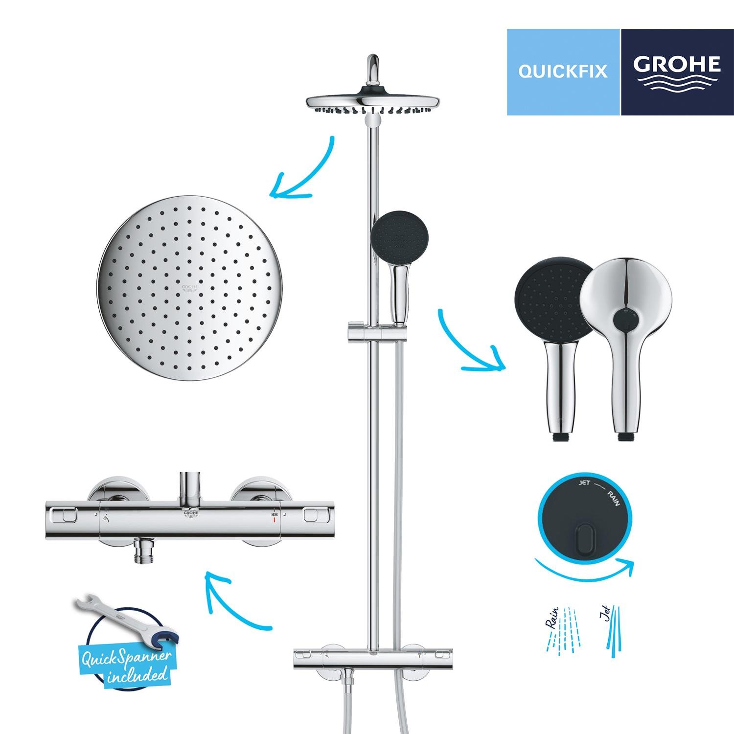 Душова система з термостатом Grohe QuickFix Vitalio Start 26677001 Хром (215018) - фото 6