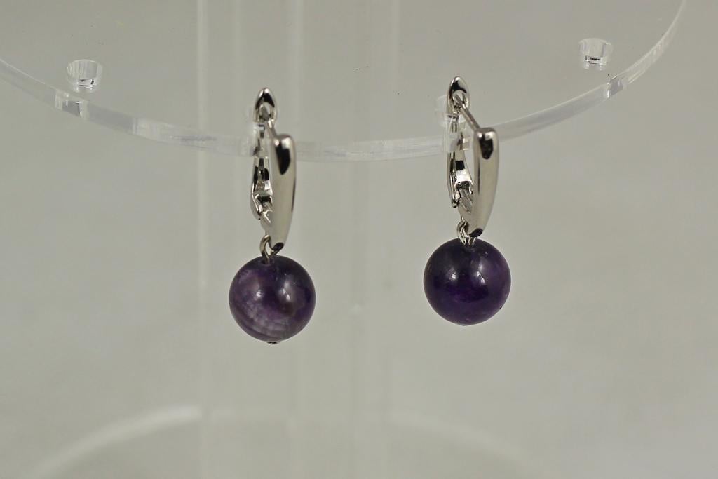 Серьги подвески шарик аметист 3 см Серебристый (29653683)