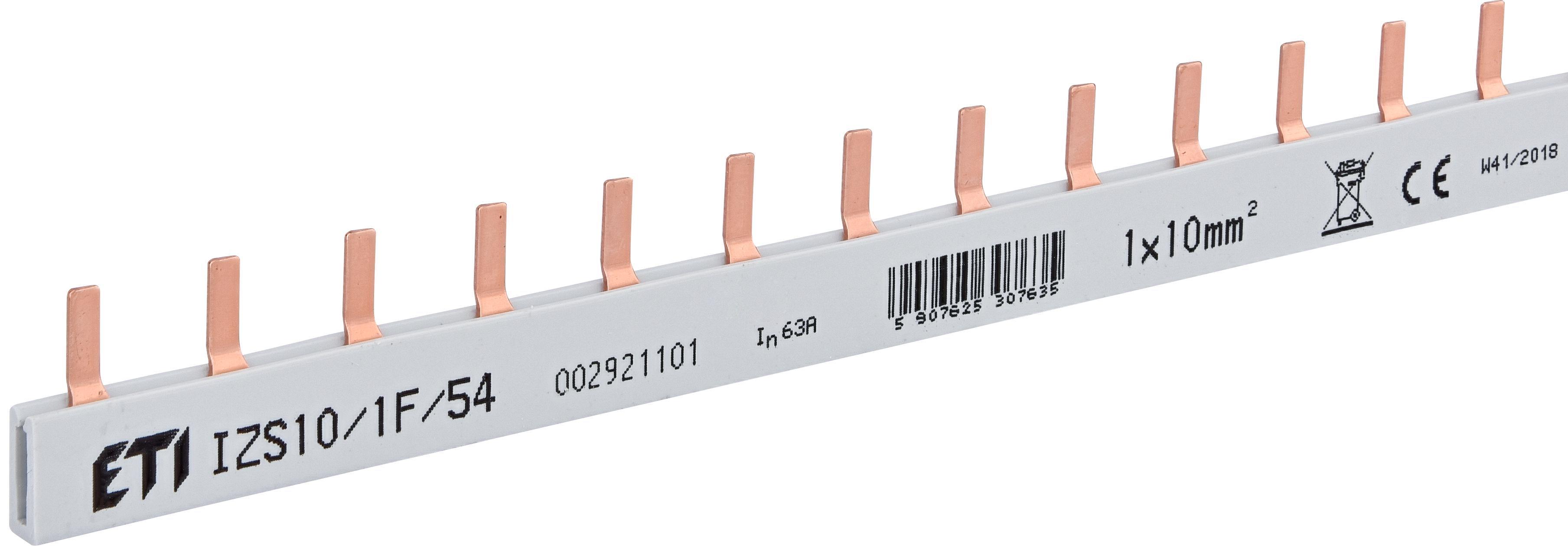 Шина соединительная ETI IZS 10/1F/54 1P 100А типа PIN 54 модуля 10 мм2 1500V DC 1 м (2921104)