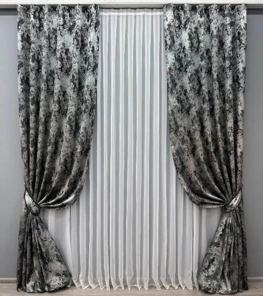 Комплект штор лен премиум 1,5x2,9 м 2 шт. Черный/Серый (1695ш 33-0595)