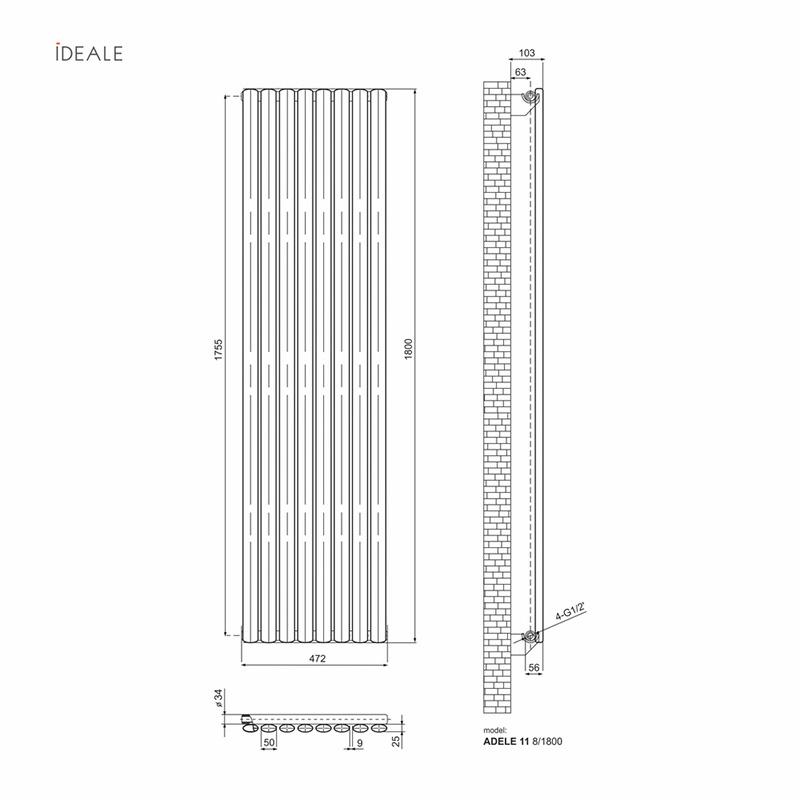 Радіатор дизайнерський Ideale Adele 11 8/1800/472 Антрацитовий (ТU-15705) - фото 3