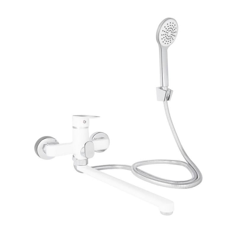 Смеситель для ванны Lidz Latwa 005 с поворотным изливом и душевым гарнитуром K35 White (LDLAT005WHI45425)
