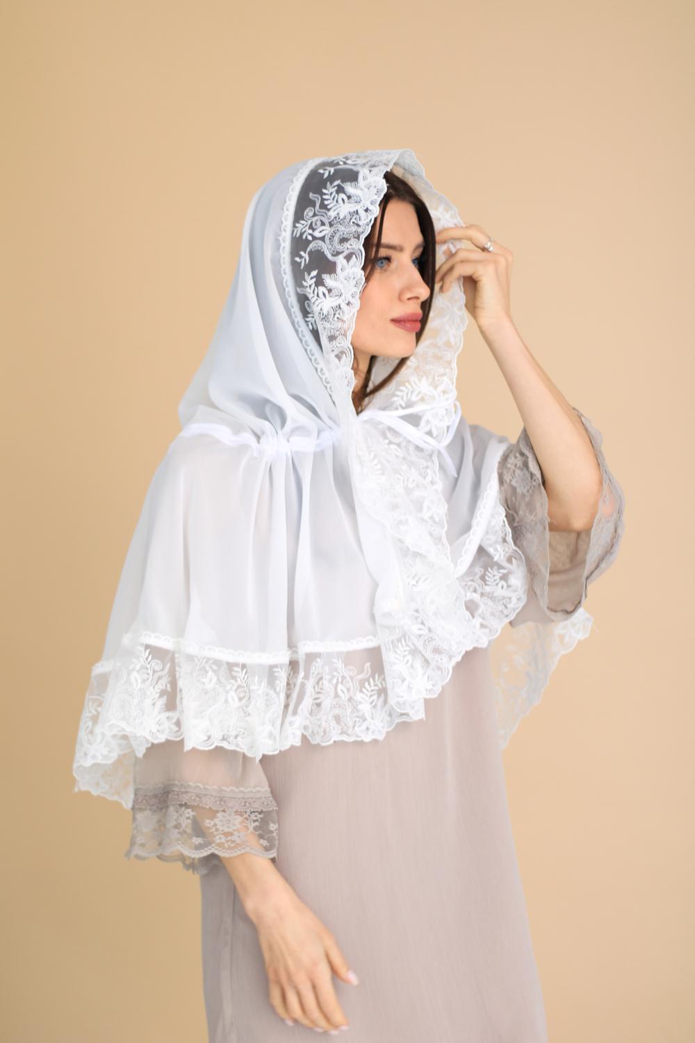 Палантин для храма на голову 80x120 см Белый (п004) - фото 6