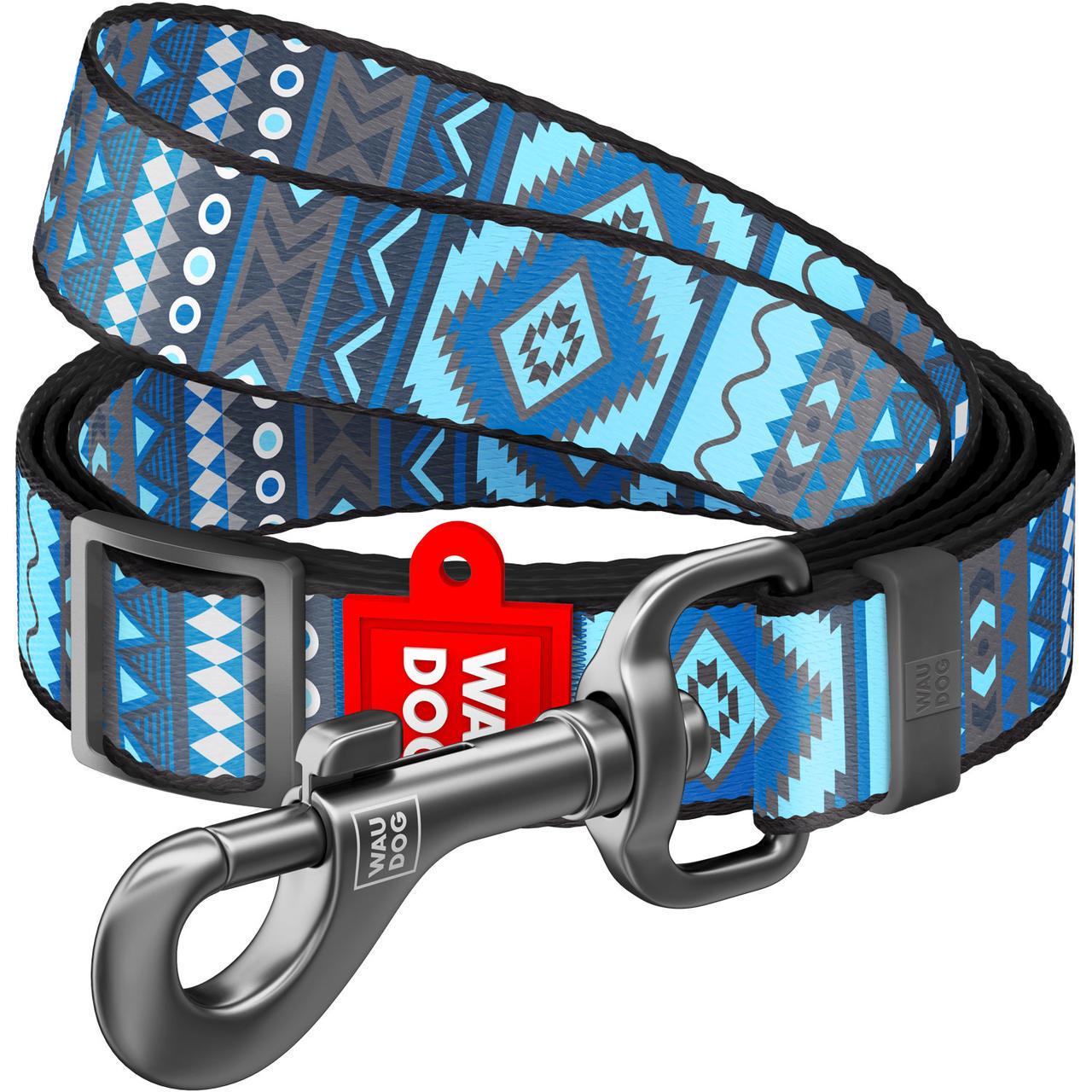 Поводок для собак нейлоновый Waudog Nylon Этно регулируемый 152-183 см 25 мм Синий (5336)