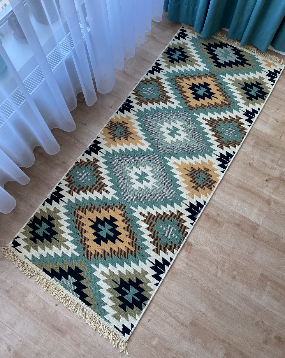 Коврик плетеный двухсторонний Shana Zummi 80x300 см Зеленый Коврик плетеный двухсторонний Shana Zummi 80x300 см Зеленый