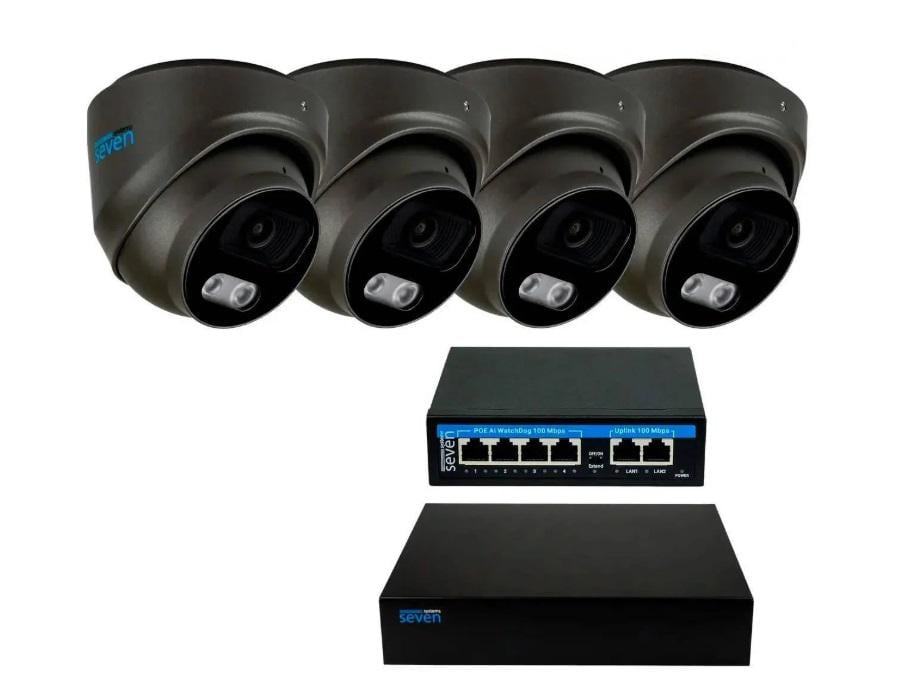 Комплект видеонаблюдения SEVEN IP-7215B4-5MP на 4 купольные 5 Мп IP-камеры