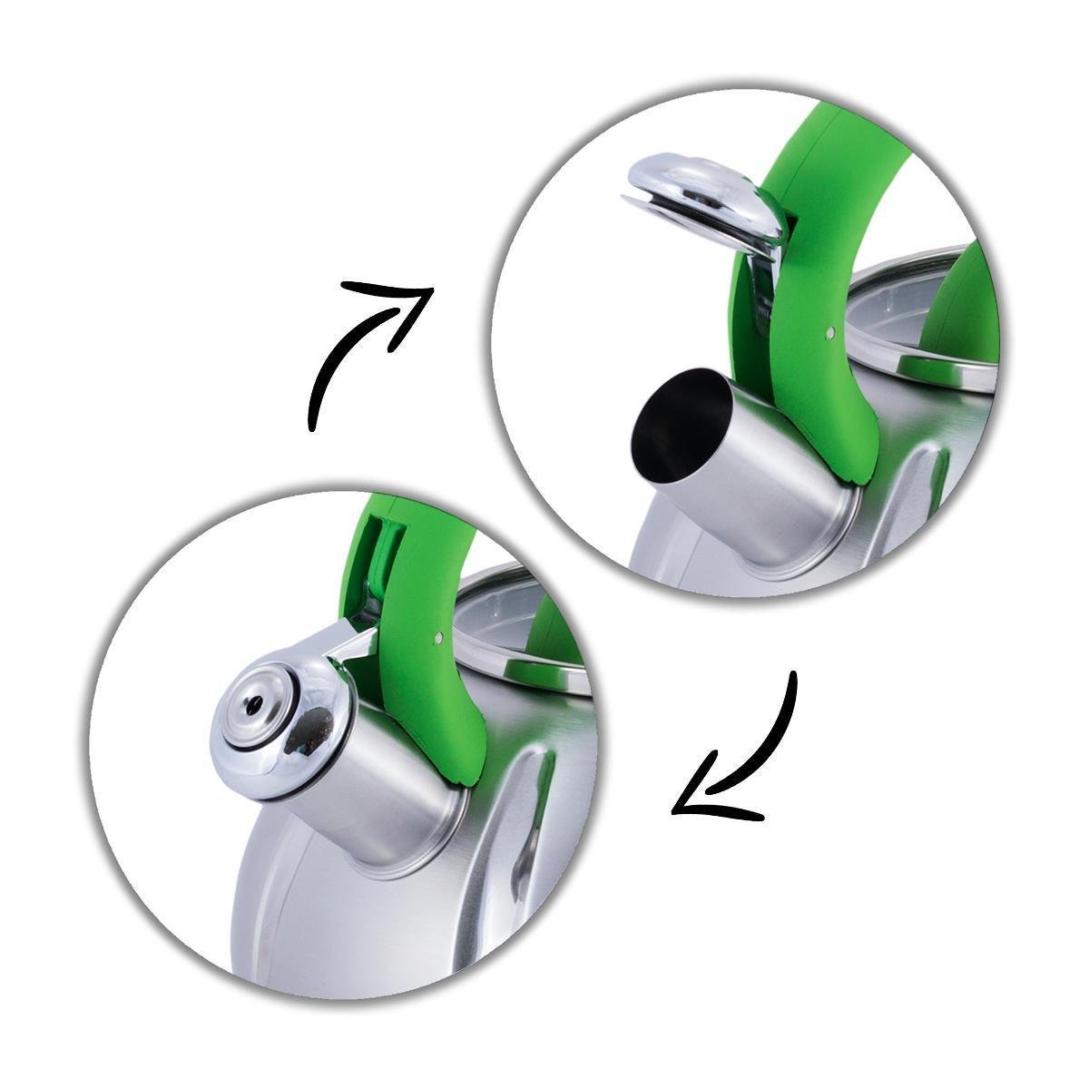 Чайник Kamille Vizo из нержавеющей стали со свистком 3 л Серебристый/Зеленый (0671) - фото 3