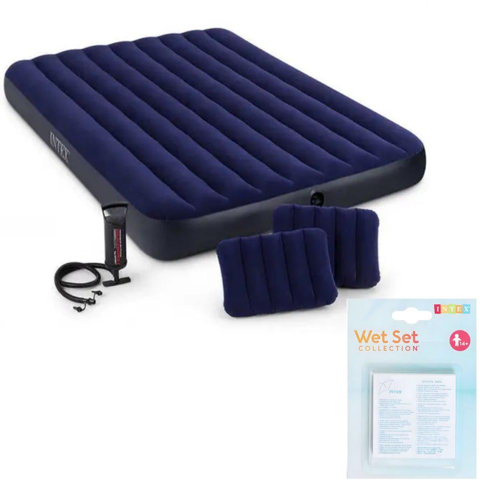 Надувной двуспальный матрас Intex 64765 с ручным насосом и 2 подушками и набором заплат 6 шт. (2504176251)
