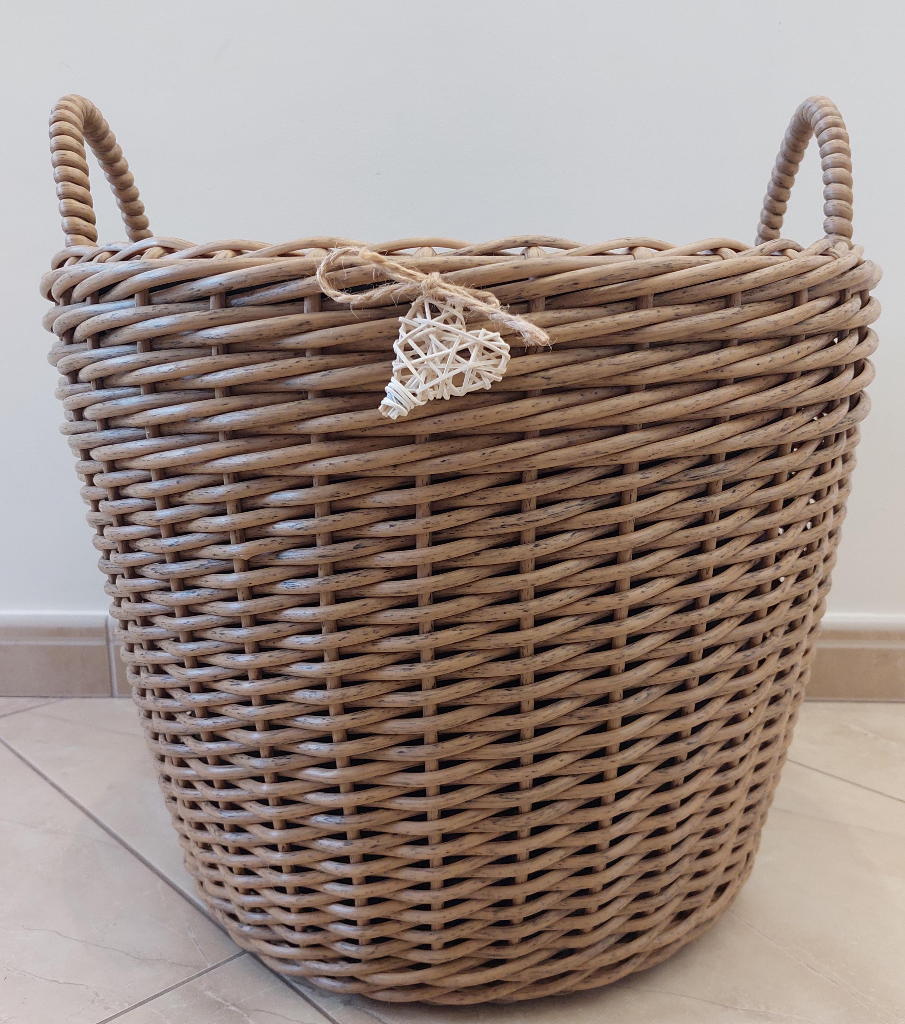 Кошик з ручками із штучного ротангу ручної роботи 40 л Дерево натуральне (33077) - фото 2 Кошик з ручками із штучного ротангу ручної роботи 40 л Дерево натуральне (33077) - фото 2