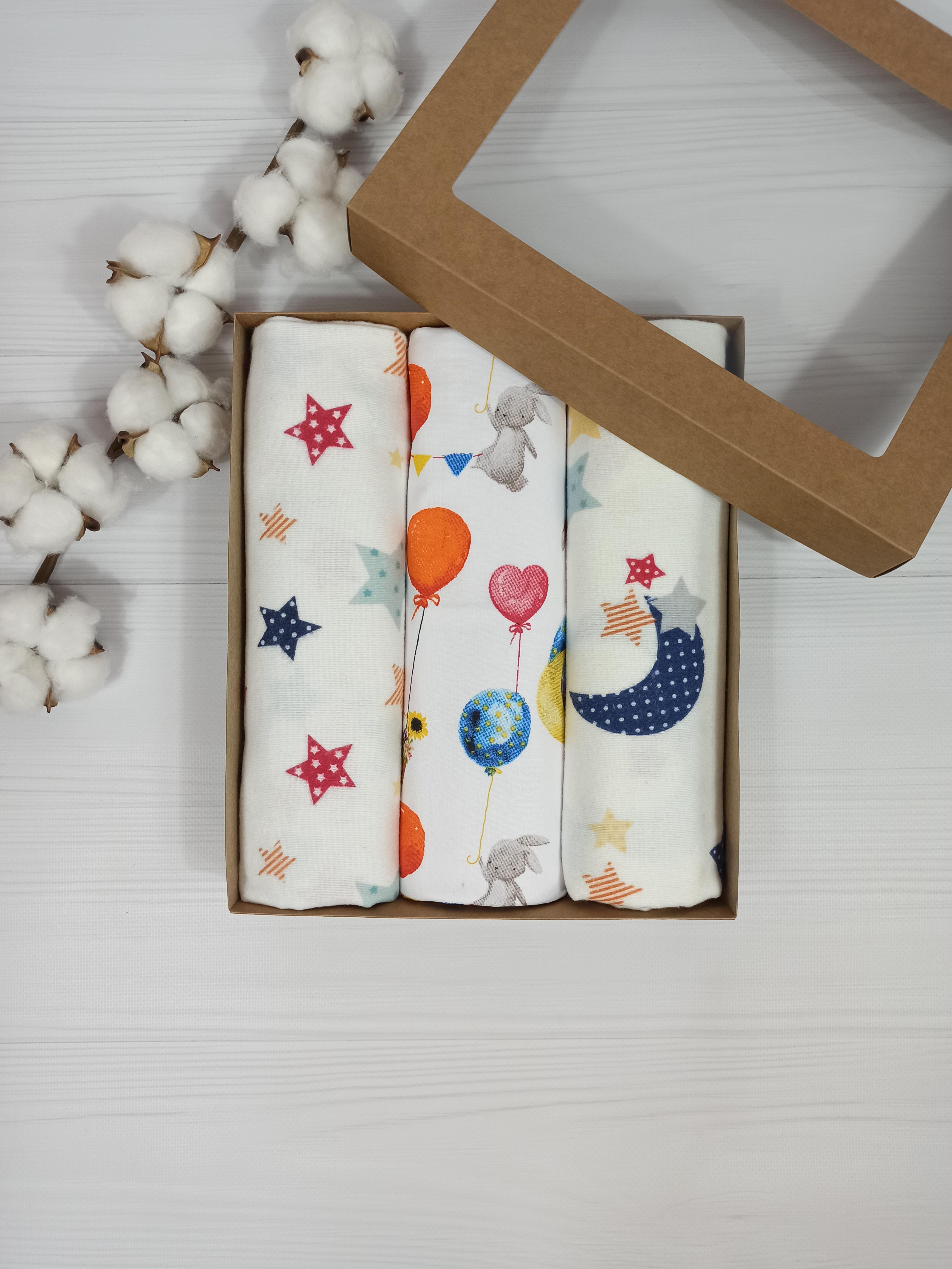 Набір пелюшок a.l.babybox Лисички на кульках 50х80/100х80 см 3 шт. Різнокольоровий (NA 18168543)