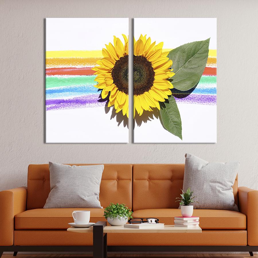 Картина на холсте Подсолнух на фоне радуги 165x122 см (953-2)