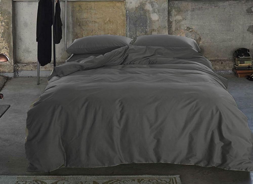 Комплект постельного белья Сатин №240 однотонный полуторный Dark grey