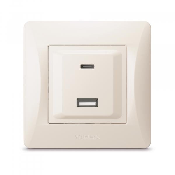 Розетка Videx USB-A + USB-C PD20 W Кремовий