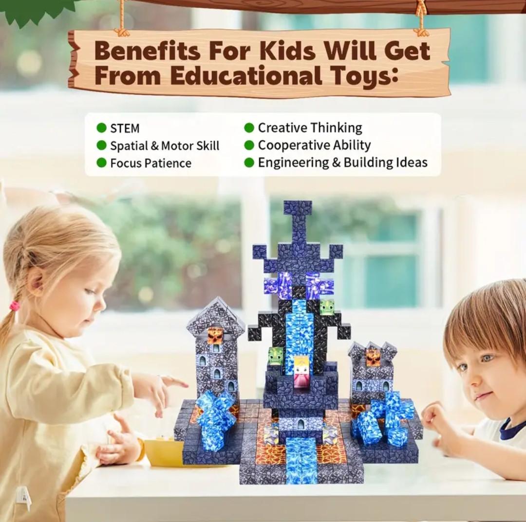 Конструктор магнитный Майнкрафт для детей замок 100 кубиков - фото 2 Конструктор магнитный Майнкрафт для детей замок 100 кубиков - фото 2