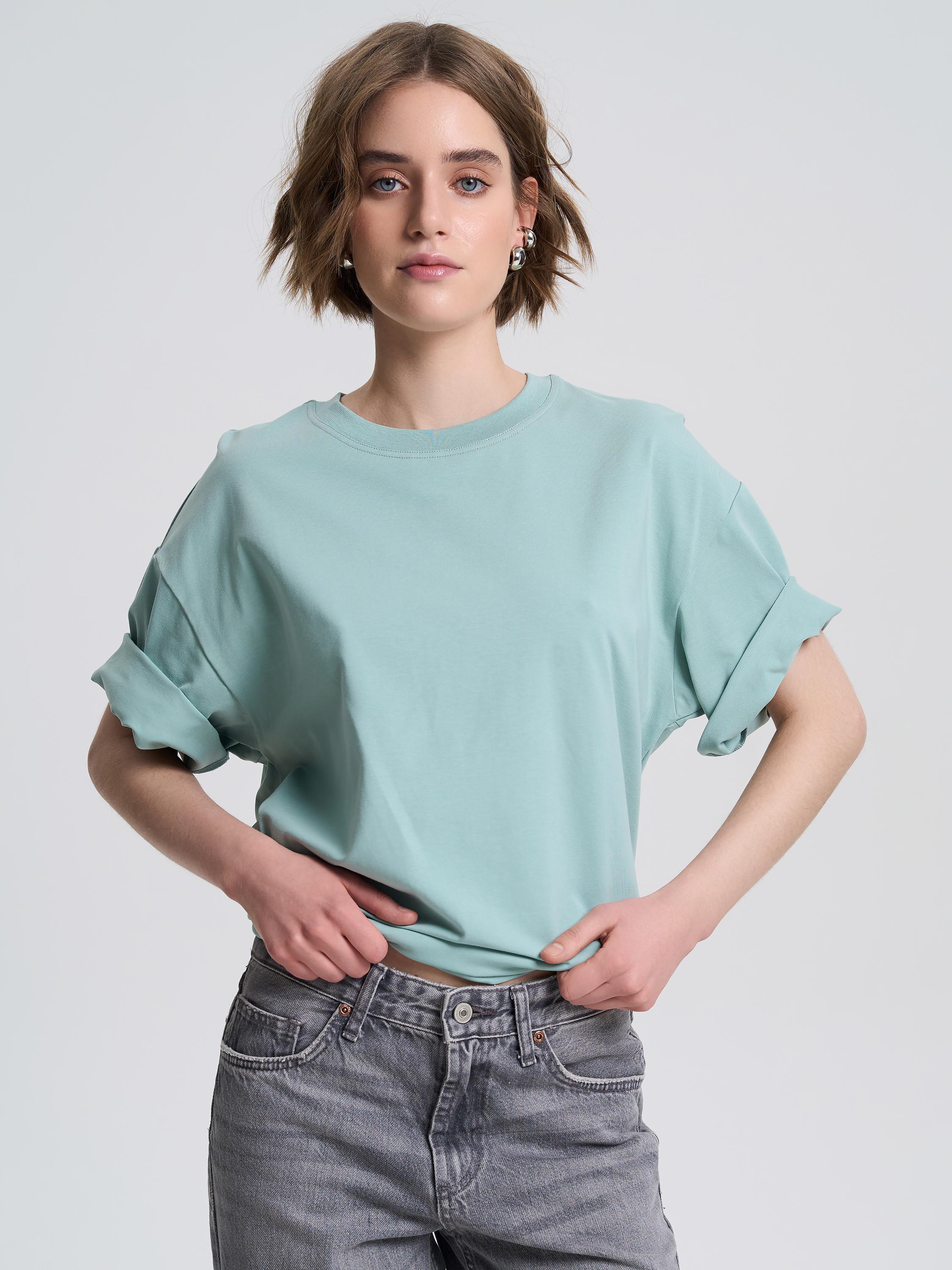 Футболка женская оверсайз ROZA 231105 S Темно-бирюзовый (4824005715716) - фото 4