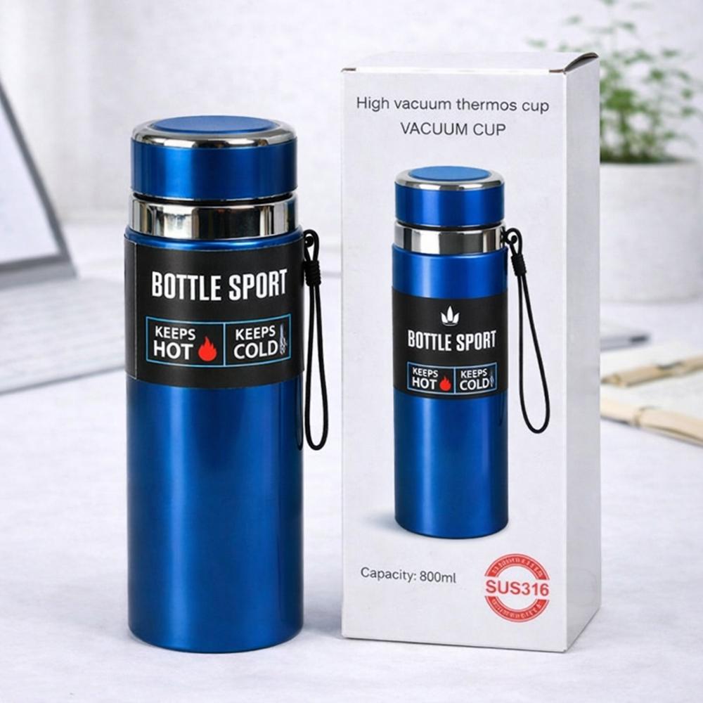 Термос вакуумный 124702 800 мл из нержавеющей стали 316 с ситечком и ремешком Синий Термос вакуумный 124702 800 мл из нержавеющей стали 316 с ситечком и ремешком Синий