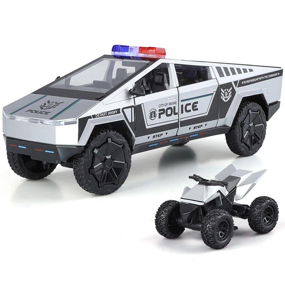 Игрушечная машинка металлическая Tesla Cybertruck 1:24 с квадроциклом инерционная со светом и звуком Серый (30465192)