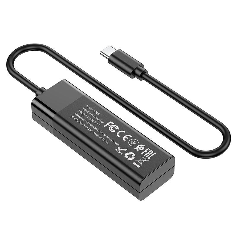 USB-хаб адаптер HB25 4в1 Type-C 4 USB 3,0+USB 2 30 см Черный (6585754563) - фото 5