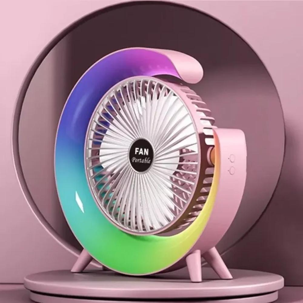 Вентилятор портативний настільний з RGB підсвіткою Portable Fan PF-13 USB акумуляторний 3 швидкості 1800 мАг 180° Рожевий (SS-113) - фото 2 Вентилятор портативний настільний з RGB підсвіткою Portable Fan PF-13 USB акумуляторний 3 швидкості 1800 мАг 180° Рожевий (SS-113) - фото 2
