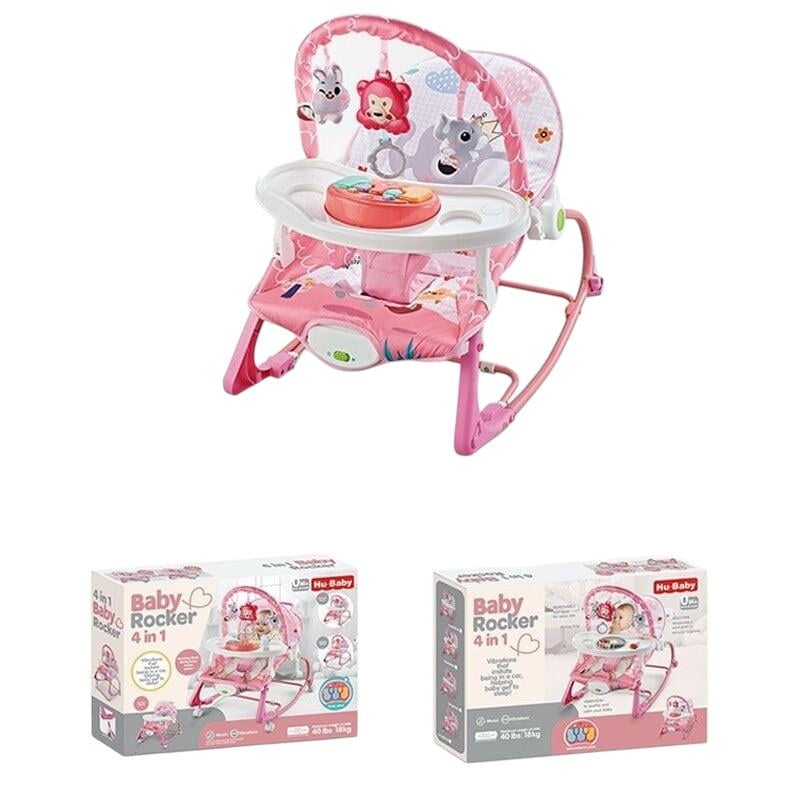 Шезлонг дитячий 4в1 з мелодіями вібрацією піаніно та підвісками Рожевий (69870B) - фото 2