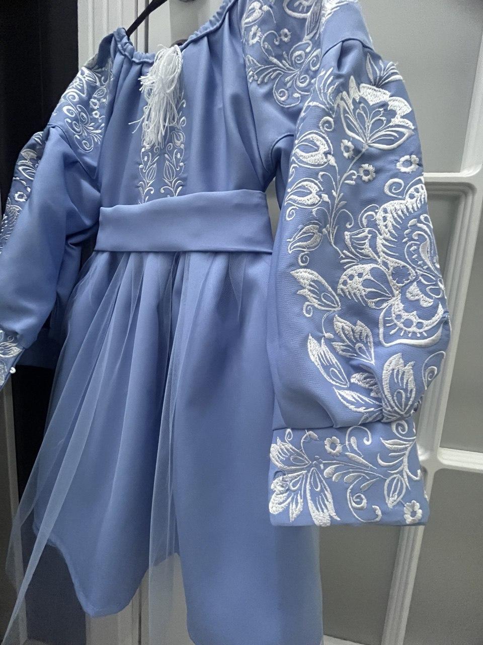 Сукня вишиванка для дівчаток Пишна 128 см Блакитний - фото 6