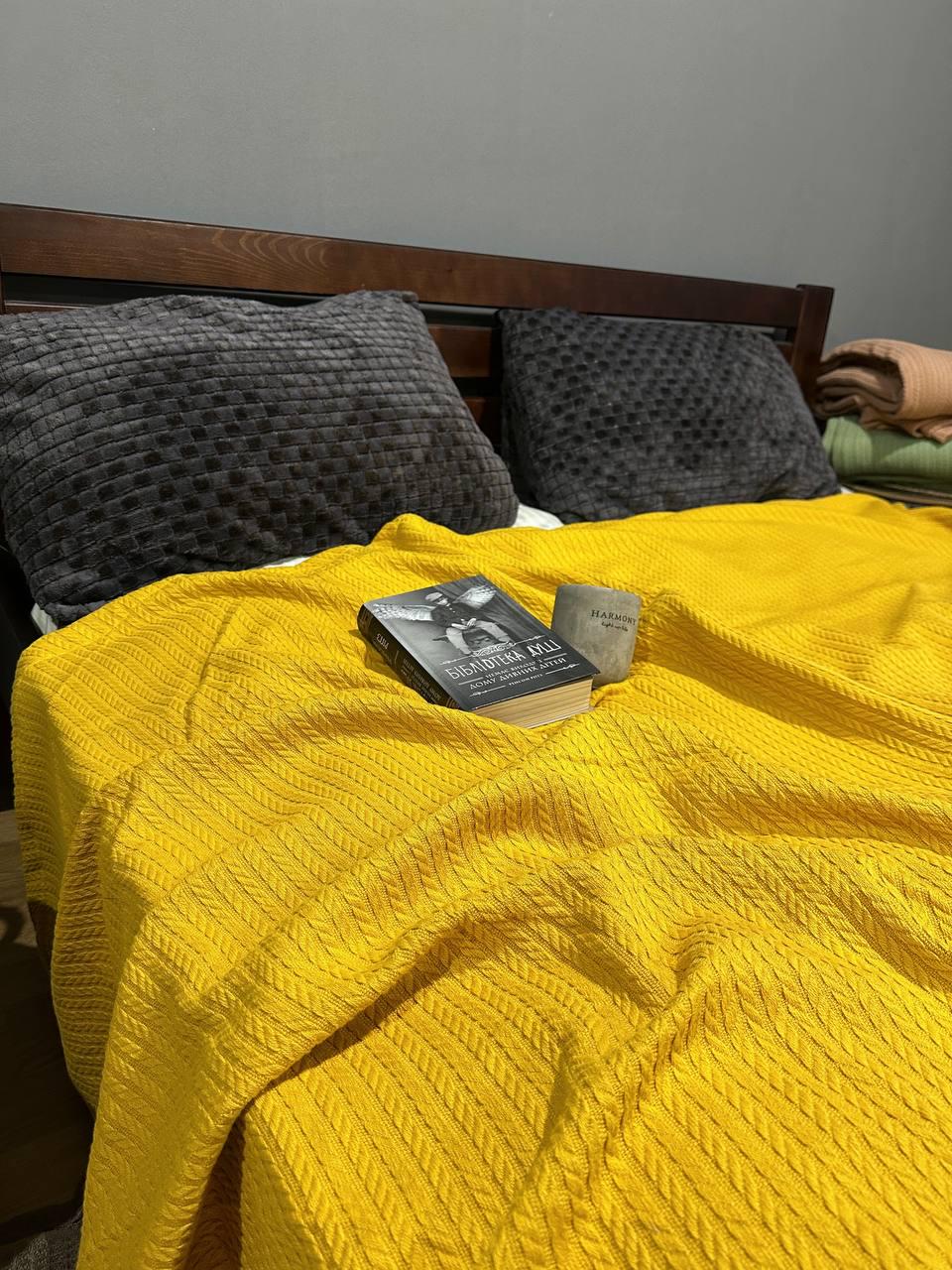 Покрывало-плед Косичка хлопковое евро 220х240 см Золотистый (23982802) - фото 3