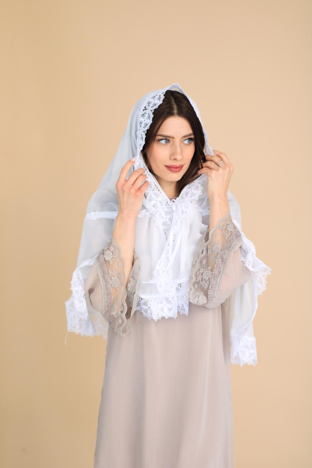 Палантин для храму на голову Білий (п025) - фото 7