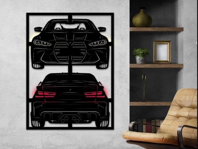 Картина панно деревянное на стену в стиле лофт Decart BMW G82 m3 без подсветки 120х90 см