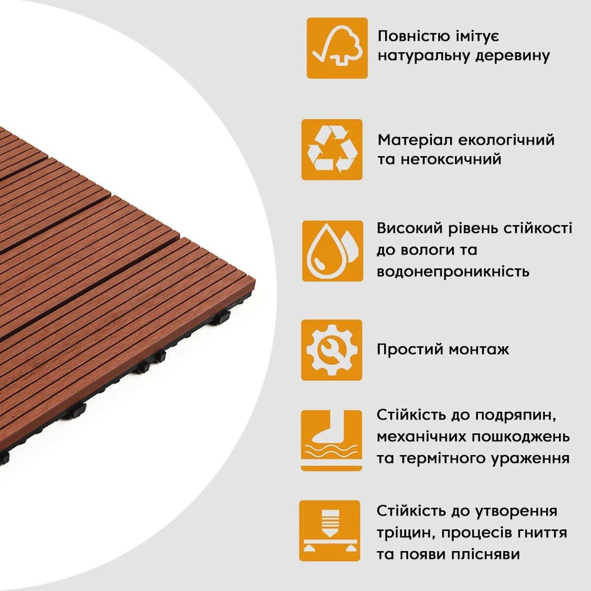 Композитная плитка WPC 30х30х2 см Тик (SW-00001712) - фото 4