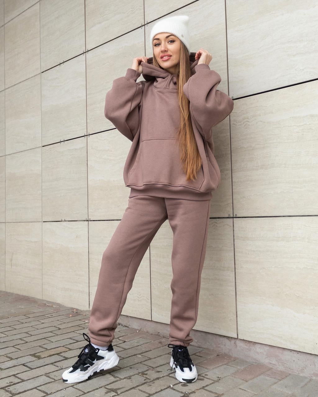 Костюм жіночий на флісі світшот з капюшоном і штани Мокко (2028589421) - фото 2