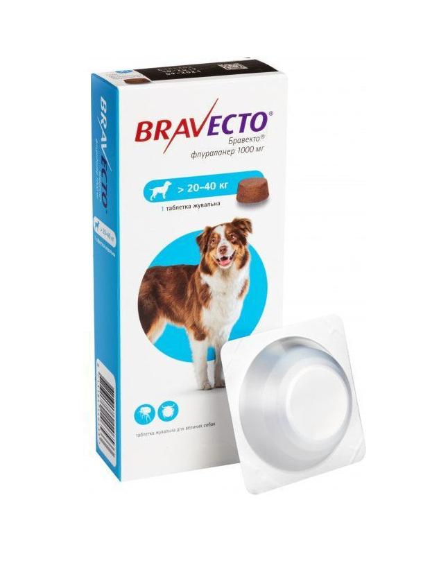 ᐉ Жевательная таблетка для собак Bravecto от блох и клещей 20-40 кг