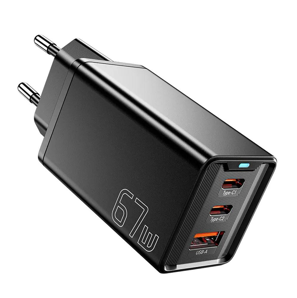 Зарядное устройство Essager 67W GaN Travel Charger JT-G67TC2U1 2 TYPE C USB A EU Black (ECTAC-KSB01-Z) - фото 2 Зарядное устройство Essager 67W GaN Travel Charger JT-G67TC2U1 2 TYPE C USB A EU Black (ECTAC-KSB01-Z) - фото 2