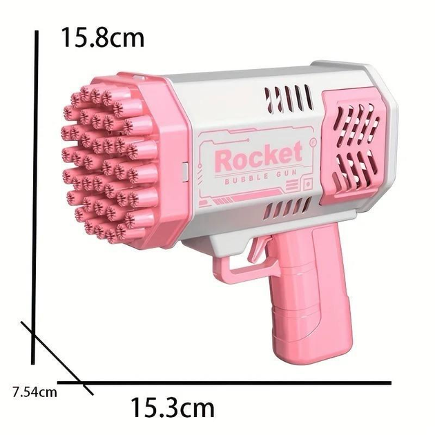 Пістолет мильних бульбашок Rocket на батарейках 40 отворів дитячий Білий/Рожевий - фото 3