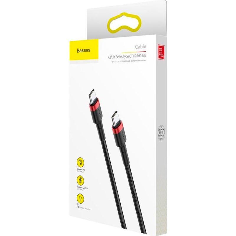 Кабель Baseus CATKLF-H91 Cafule Cable Type-C to Type-C PD2,0 60W 20V 3A 2 м Black/Red - фото 2