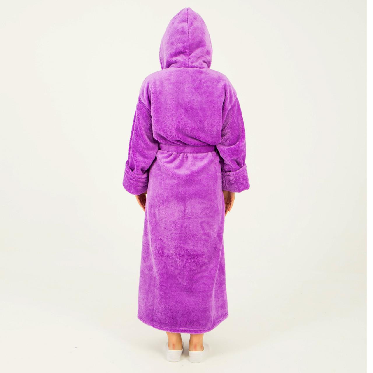 Халат женский на запах с капюшоном махровый 2 кармана M Фиолетовый - фото 4 Халат женский на запах с капюшоном махровый 2 кармана M Фиолетовый - фото 4